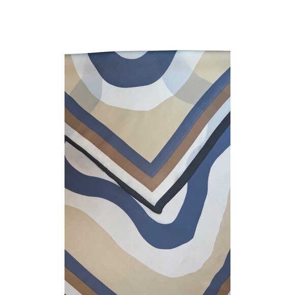 2/$30 NEW Retro White Navy Square Printed Silky Fashion Scarf Swirly Circles - Picture 6 of 7